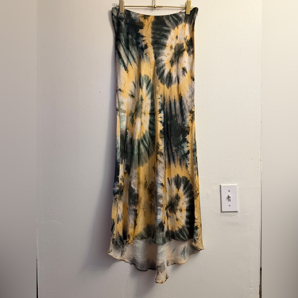 Zara High-Low Tie-Dye Skirt in Green and Yellow